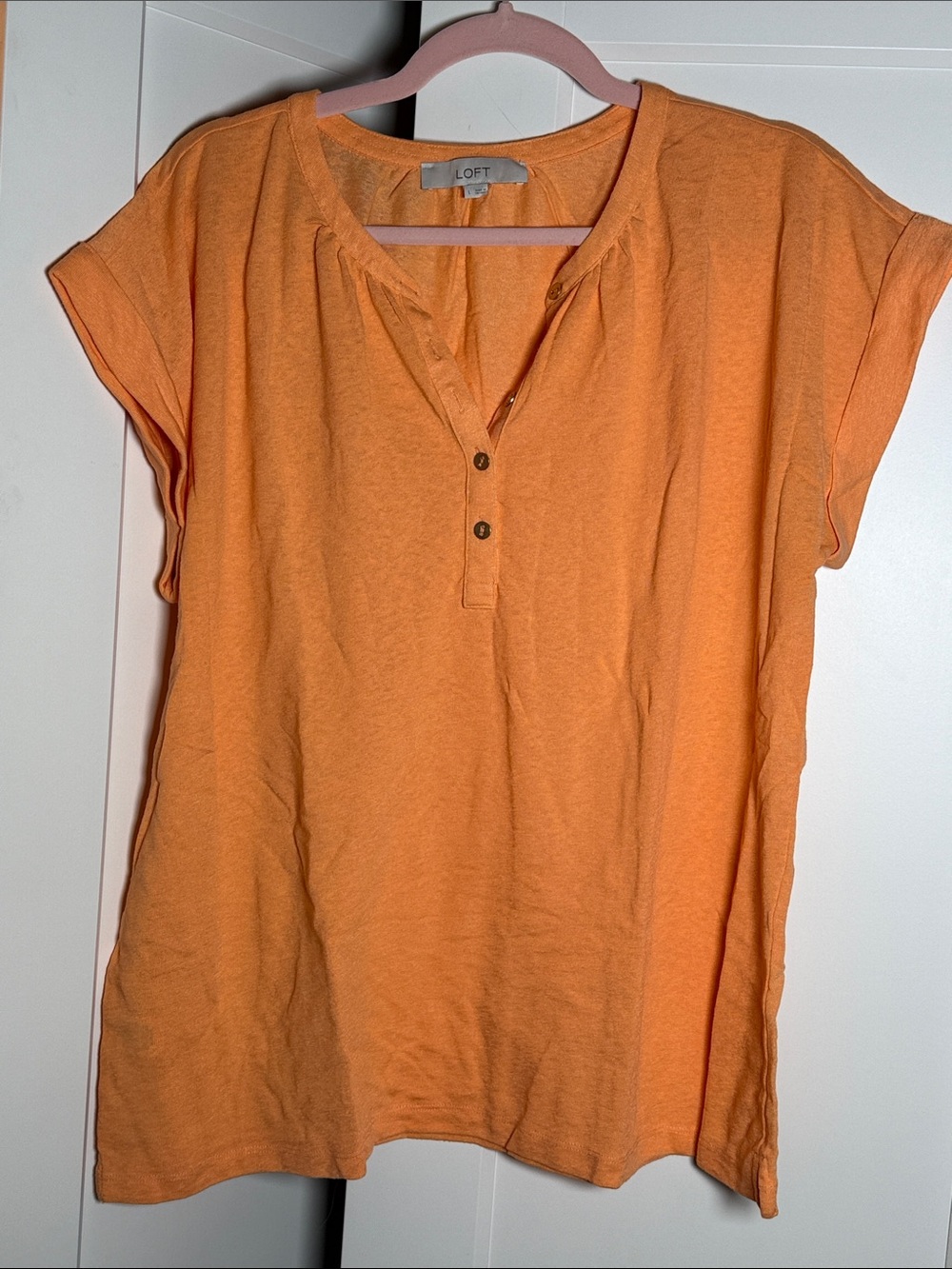 LOFT Short Sleeve Henley Top in Bright Orange